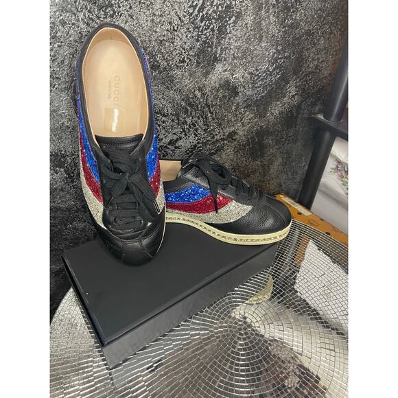 Gucci Falacer Sylvie Web Crystal Glitter Sneakers - Picture 1 of 5